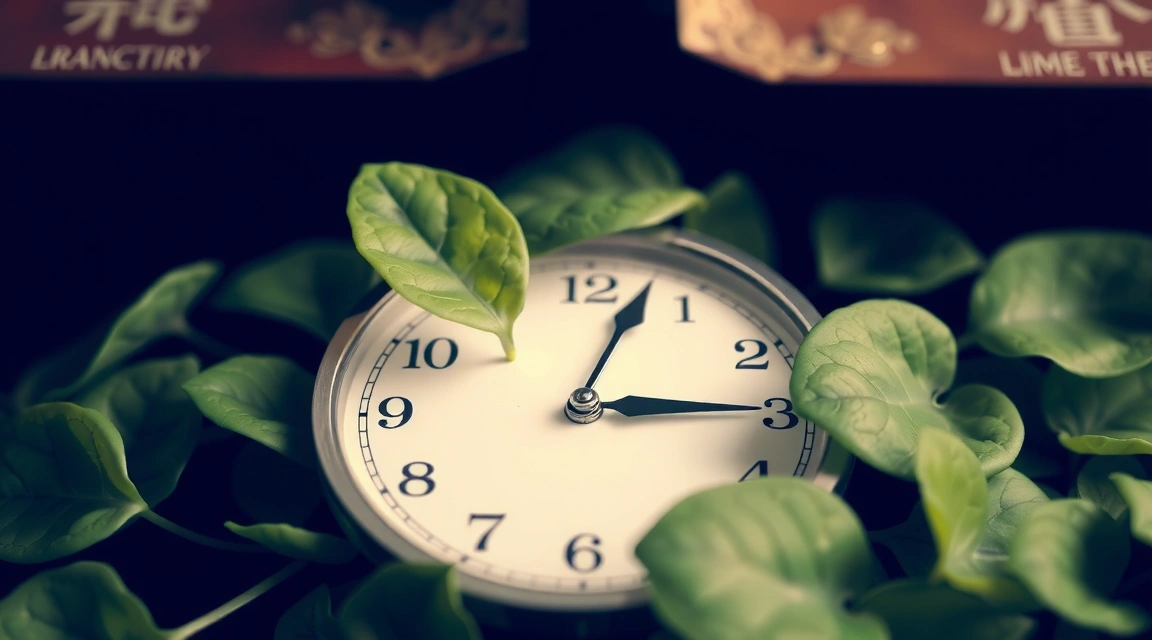 Simbolo di longevità, orologio con foglie che crescono.