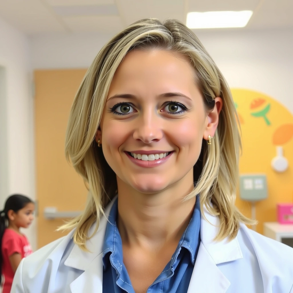 Portrait of Dr. Elena Conti, a pediatric nutritionist, smiling gently.