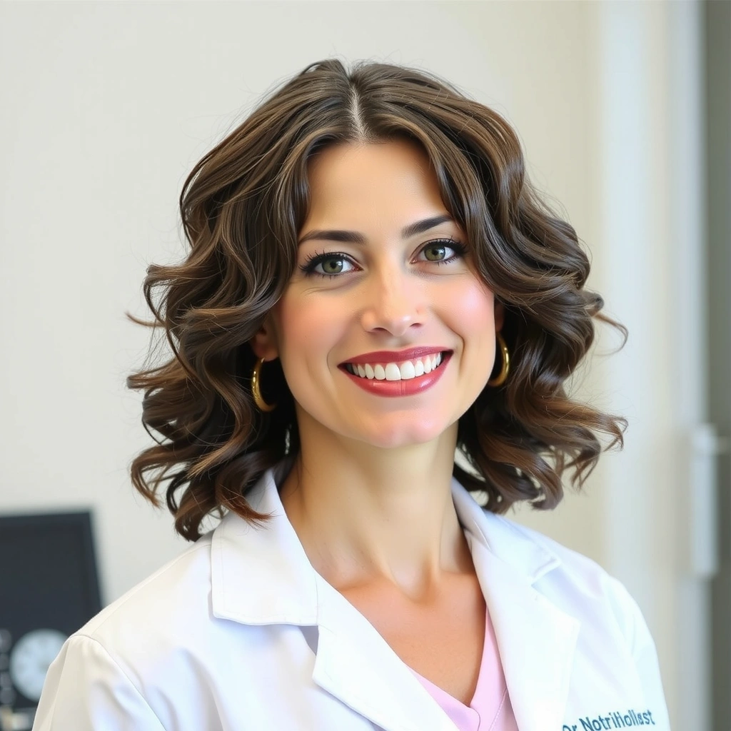 Portrait of Dr. Sofia Rossi, a nutritionist, smiling confidently.