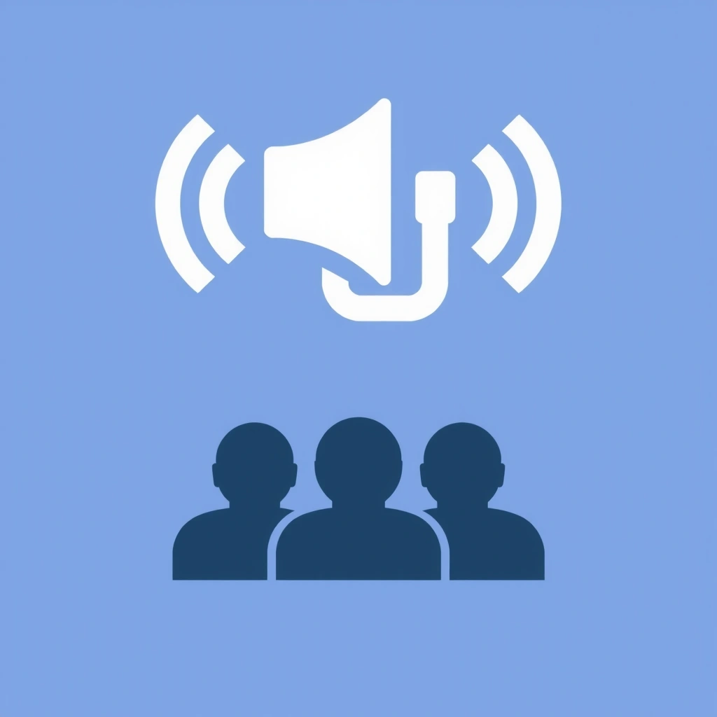 Icona di un altoparlante e persone che ascoltano, raffigurante webinar informativi