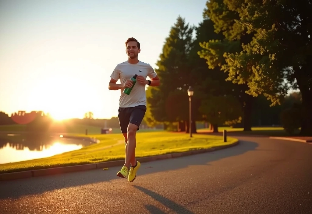 Persona che corre all'aperto, simboleggiando l'importanza dell'idratazione e dell'esercizio
