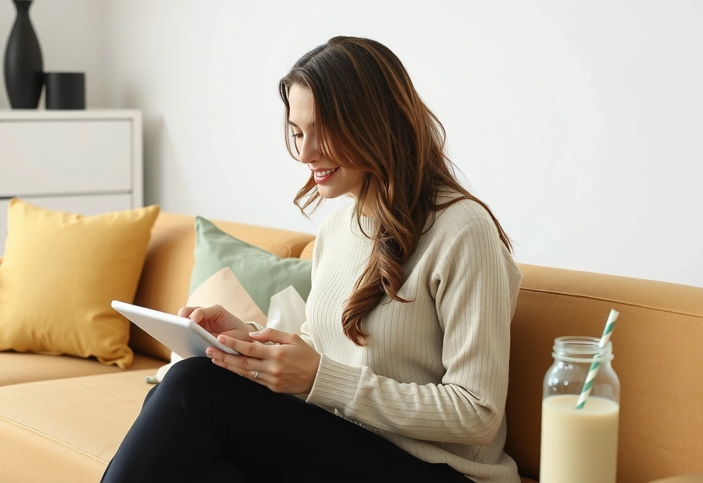 Donna che prenota online da casa