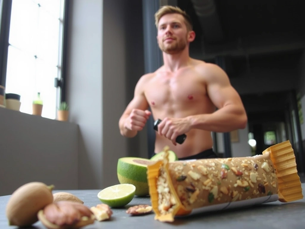 Atleta in azione con elementi di cibo sano