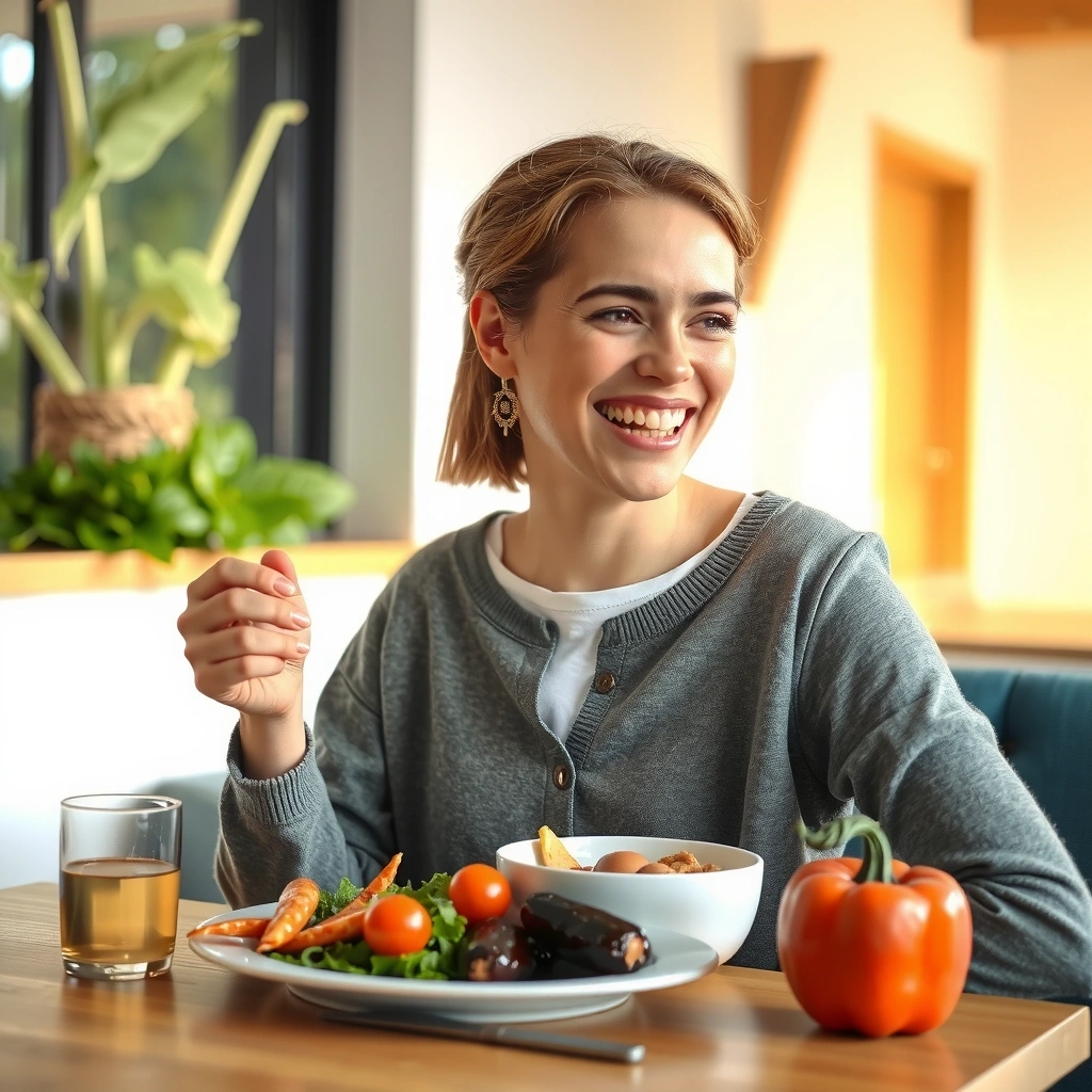 Glückliche Frau beim Essen