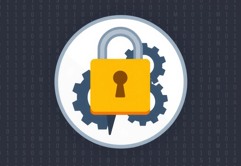 Simbolo di proprietà intellettuale con lucchetto e ingranaggi