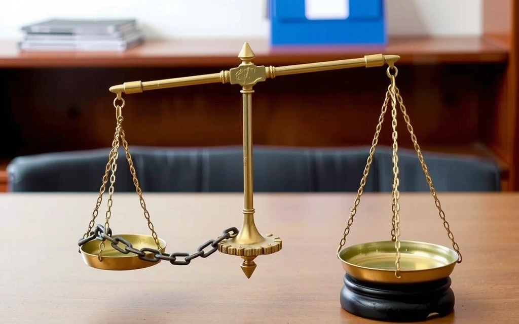 Legal scales balancing with a broken chain, symbolizing disclaimer and limited liability