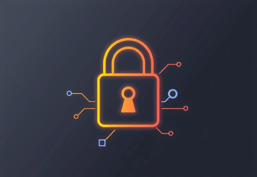 Stylized padlock icon with data flowing around it, representing data protection